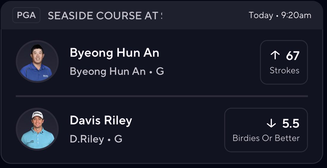 betting_golfer's tweet image. Here’s a late night slip I’m running!
Let’s ride 🏄‍♂️⛳️ #prizepicks #prizepicksgolf #Pga #GamblingX