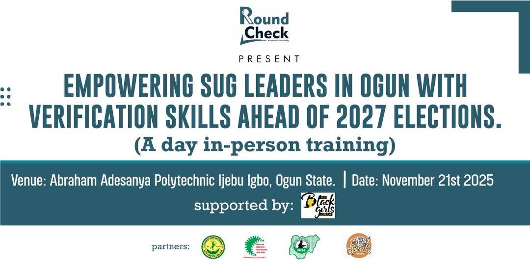 Roundcheck's tweet photo. This training equips student leaders with the skills to combat misinformation and uphold truth on campus. Together, we’re building informed voices for Nigeria’s future.

#RoundCheck #MediaLiteracy #FactChecking  #SUGLeaders #OgunState #Nigeria2027 #YouthEmpowerment https://t.co/NVaibhZmFK