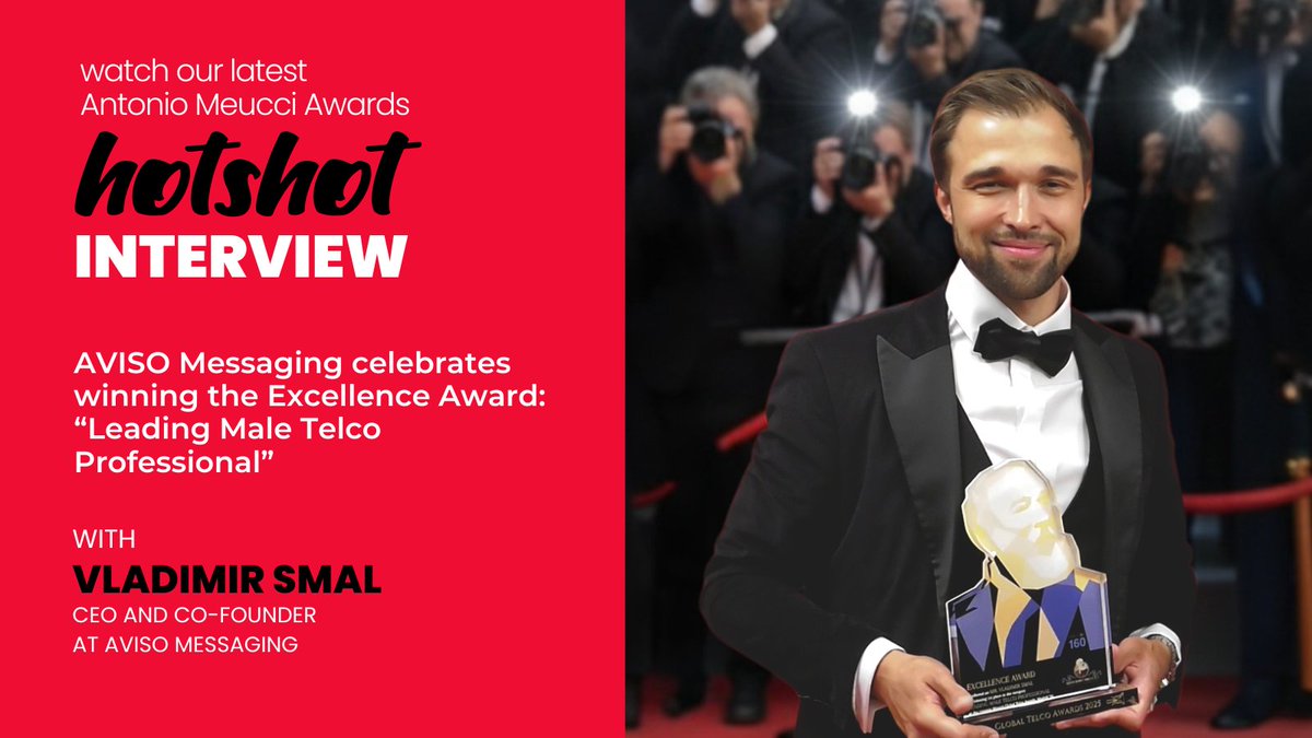 hottelecom's tweet image. Watch Vladimir Smal, CEO and Co-Founder of AVISO Messaging, in his HOTShot interview at the Antonio Meucci Awards in Madrid as he celebrates winning the Excellence Award for “Leading Male Telco Professional.”

Watch interview: youtu.be/lRWXsRXyiSU

#WWC #AntonioMeucciAwards