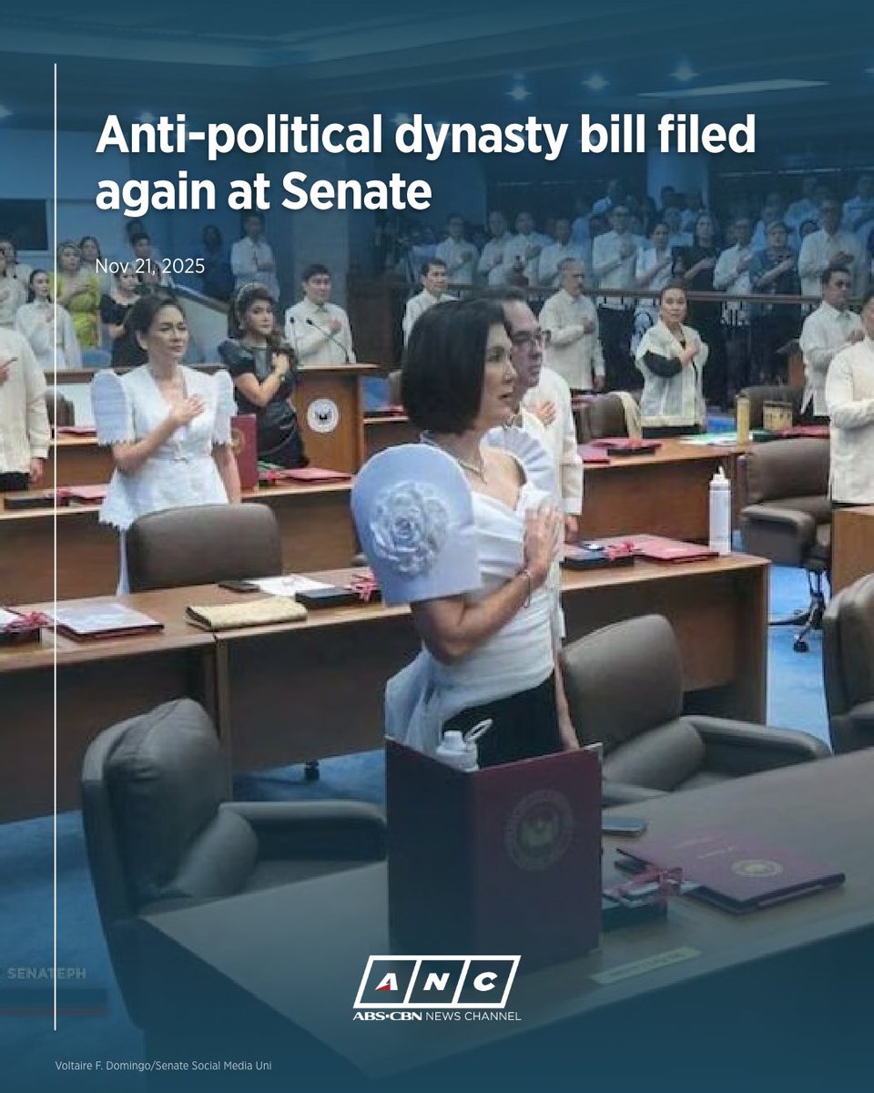 ANCALERTS's tweet image. Senator Risa Hontiveros has filed Senate Bill No. 1548 or the Kontra Dinastiya Act, which seeks to prohibit spouses and relatives—up to the fourth civil degree—of any incumbent official from running for both national and local elective posts.

READ: abs-cbn.com/news/nation/20…