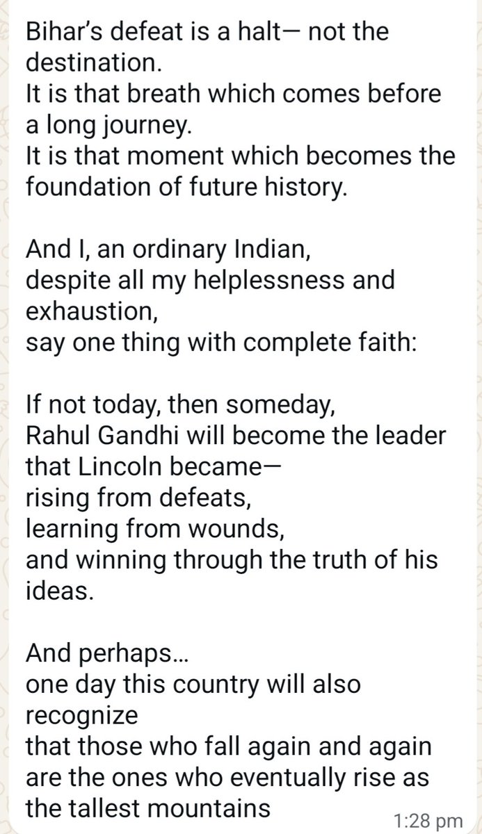 <a href="/RahulGandhi/">Rahul Gandhi</a> <a href="/priyankagandhi/">Priyanka Gandhi Vadra</a> <a href="/kharge/">Mallikarjun Kharge</a> <a href="/Pawankhera/">Pawan Khera 🇮🇳</a> <a href="/SupriyaShrinate/">Supriya Shrinate</a> <a href="/srinivasiyc/">Srinivas BV</a> <a href="/kanhaiyakumar/">Kanhaiya Kumar</a> <a href="/INCIndia/">Congress</a> <a href="/IYC/">Indian Youth Congress</a> <a href="/ShashiTharoor/">Shashi Tharoor</a>  Written by Dr Muddasir Khan  from Delhi. A message to all the Indians and congress supporters.