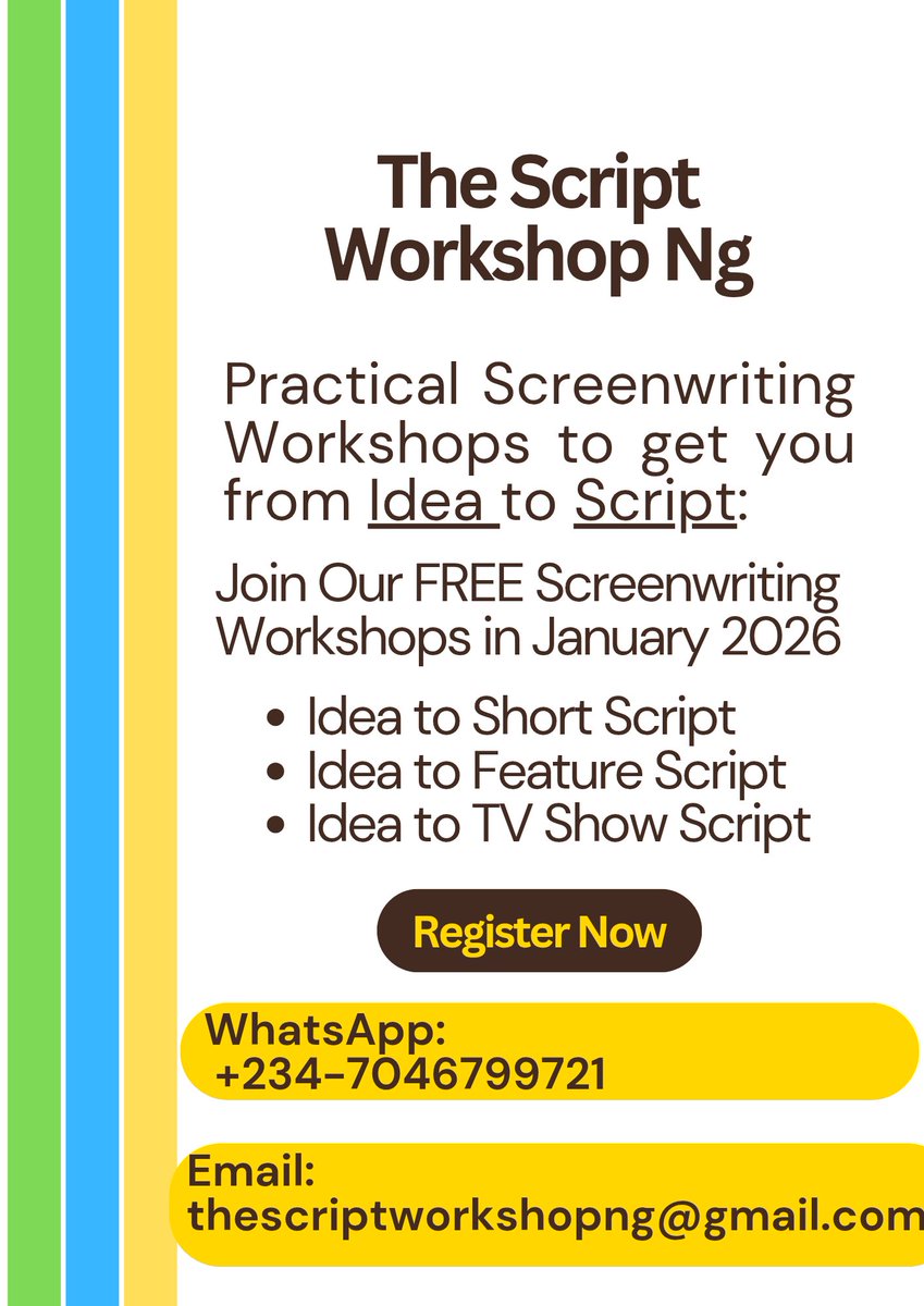 ocfash's tweet image. Learn Screenwriting with The Script Workshop Ng. Free in January 2026. #Screenwriter #Nollywood #TSWNg