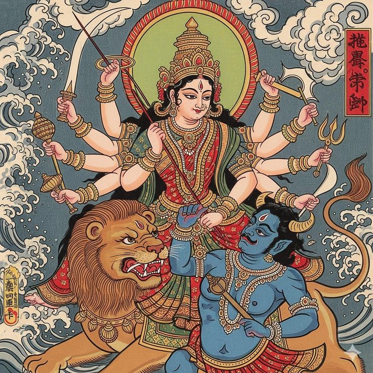 उग्ररूपा सह सूर्यकोटिसमप्रभा।
भक्तानामभयं देवी दत्तेऽसि चण्डिके सदा॥

O fierce one, shining like millions of suns,
You forever grant fearlessness to Your devotees, O Chandika.