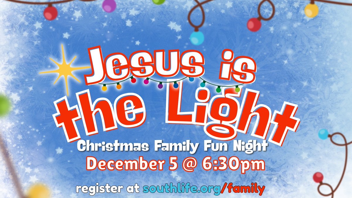 Join us for family, fun, and fellowship as we celebrate the birth of our Lord and Savior, Jesus Christ!
Date: Friday, December 5th
Time: 6:30-8:00 PM
Location: South Life Center (Gym)
Cost: Free
southlife.org/family