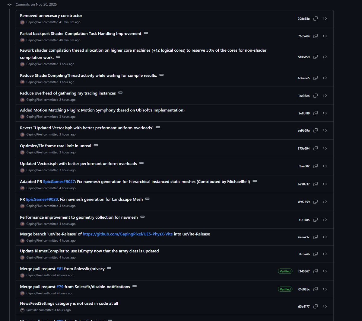 theredpix's tweet image. #UnrealEngine Vite #fork: Today we had a total 53 commits!  With several improvements to the shader compiler, performance upgrades/updates for containers and backports from 5.1/5.2,  added support for #VisualStudio 26, and the #MotionMatching MotionSymph plugin was added to the…