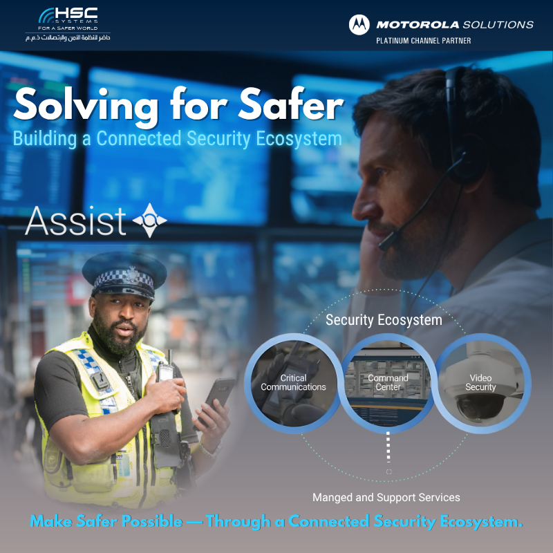 HSCSystem's tweet image. Safer communities start with connected people, tech, and intelligence.

#HSCS 
#forasaferworld #uae #abudhabi #dubai #digitaltransformation
#MotorolaSolutions  #SolvingForSafer #ConnectedSecurity
#ملتزمون_ياوطن
#نتصدر_المشهد