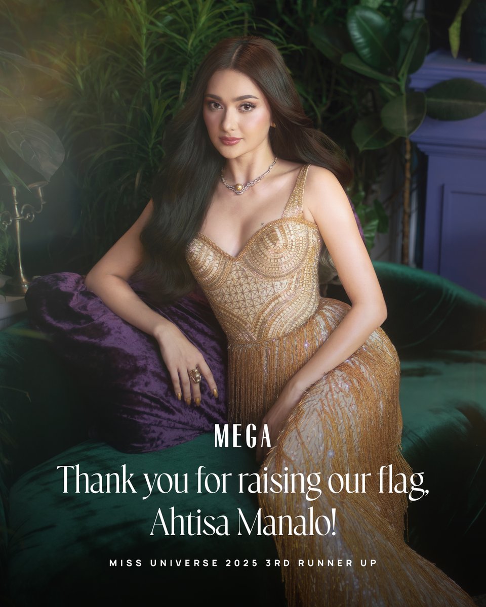 mega_magazine's tweet image. Congratulations, #AhtisaManalo (@ahtisa_official)! Finishing as 3rd runner-up at Miss Universe 2025, she closes her pageant journey with grace, strength, and triumph.