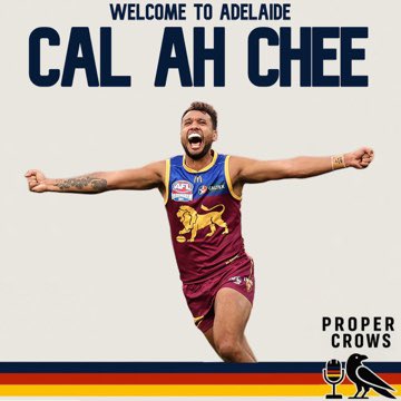 ProperCrowsPod's tweet image. We finally got our man!

Despite the trade period standoff, there was never really any doubt.

A classy pick up with plenty of upside, welcome to Adelaide, Cal Ah Chee!

Go Crow!