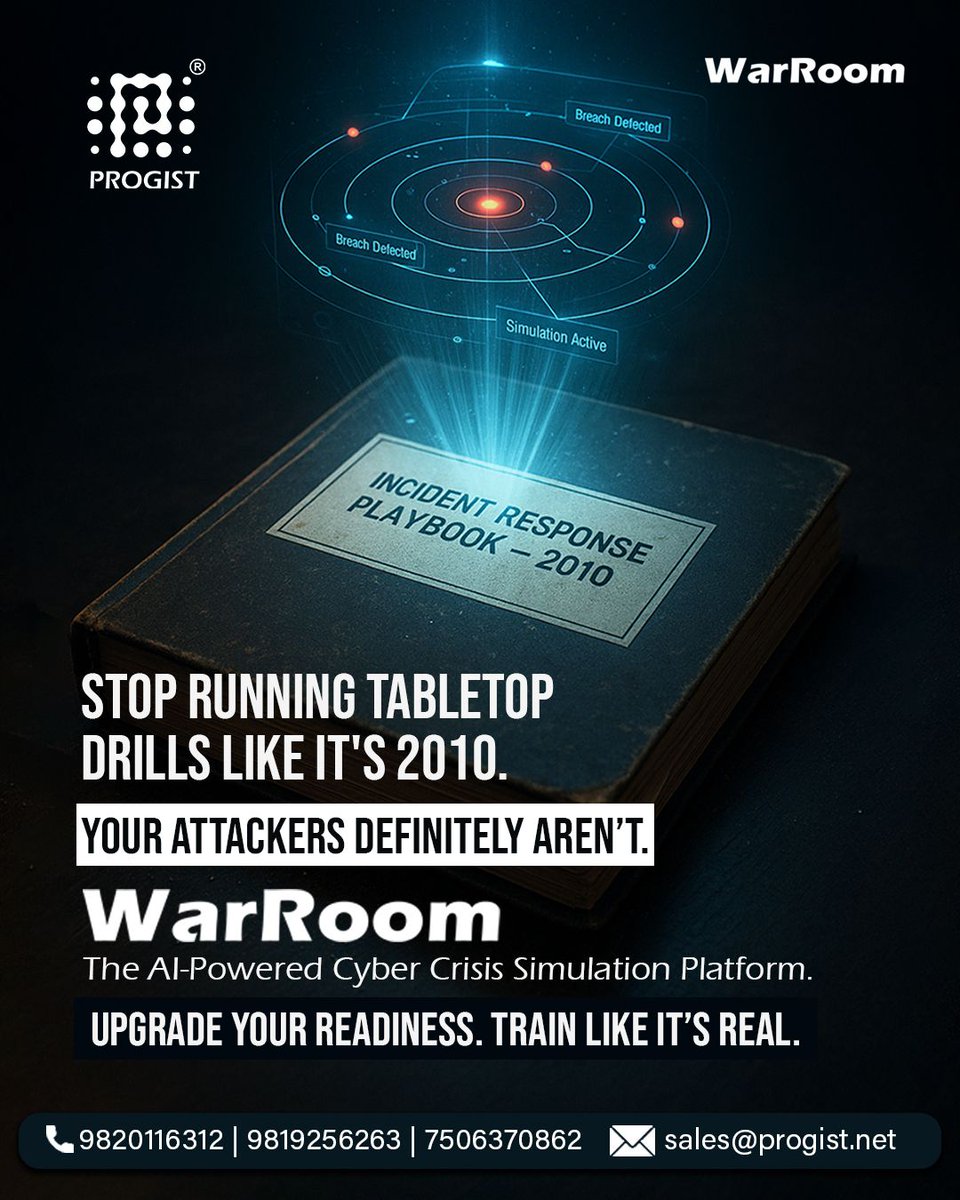 _Progist_'s tweet image. If your incident response plan still looks like 2010, you’re already behind.
Attackers have evolved. Your training should too.
WarRoom brings modern, AI-powered crisis simulation to your team, before the real breach hits.
 
#WarRoom #CyberSecurity #IncidentResponse #CISO