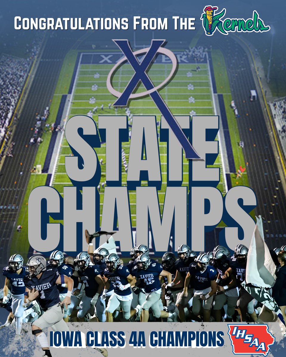 CRKernels's tweet image. Congratulations, Xavier Saints!
A huge congratulations to the Cedar Rapids Xavier Saints on bringing home the 4A Iowa Football State Championship!
Your hard work, dedication, and heart all season long have truly paid off. Enjoy every moment of this victory, you’ve earned it.
From…