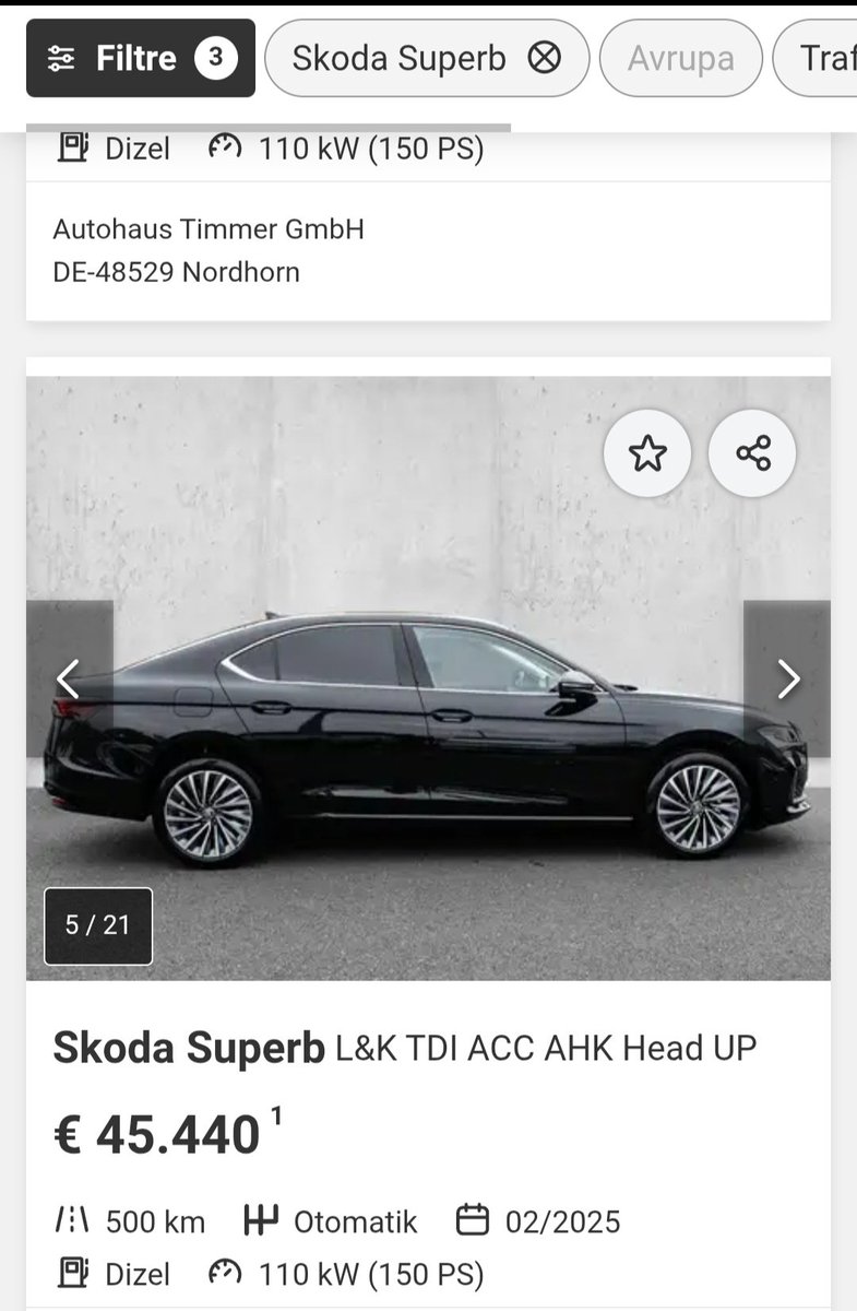 Skoda superb Avrupa fiyatı