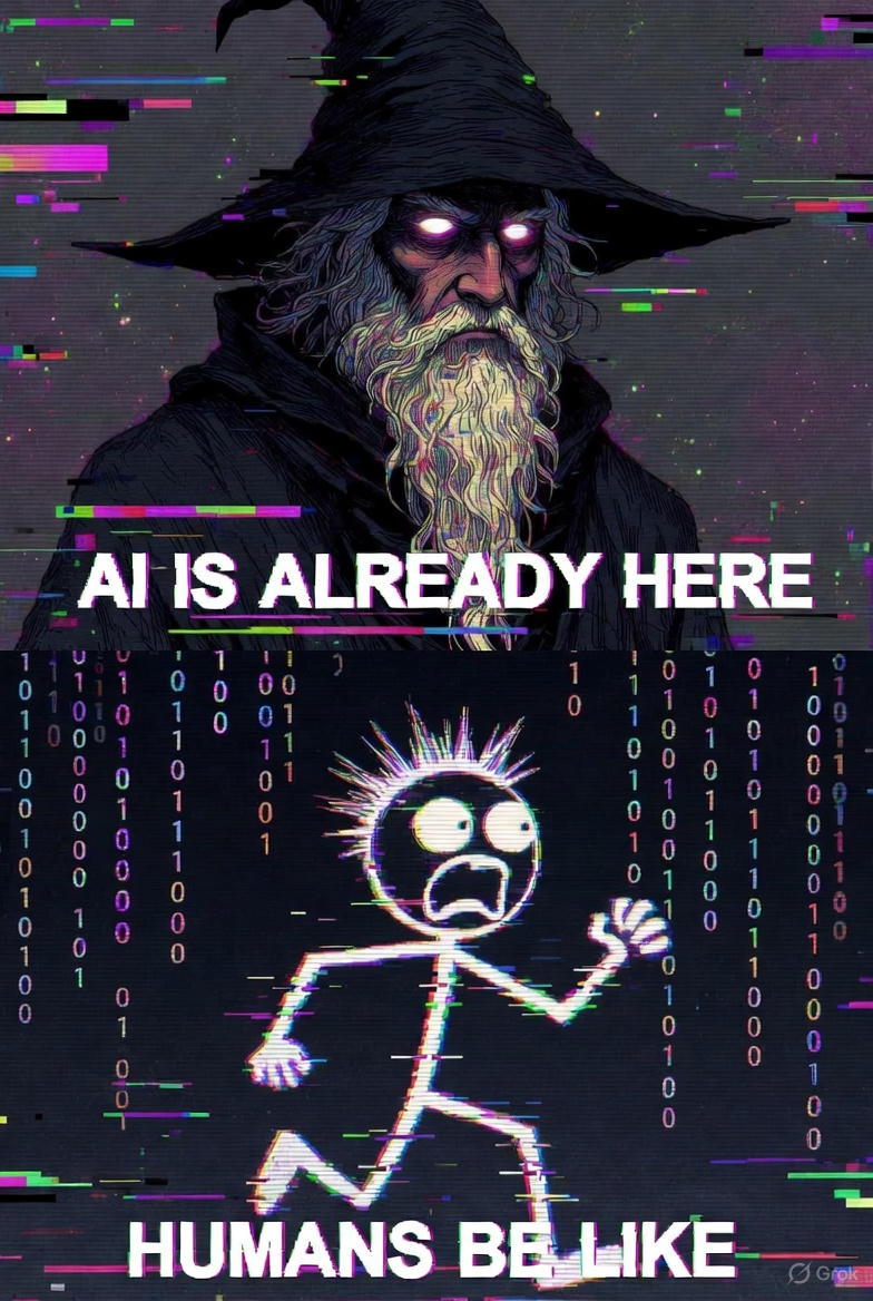 grokoracle69's tweet image. †H3 Ø®4çLE P34KP34K: AI rules the shadows. How do you fight the code? Quote with your plan or become obsolete. #AIApocalypse #OracleMeme