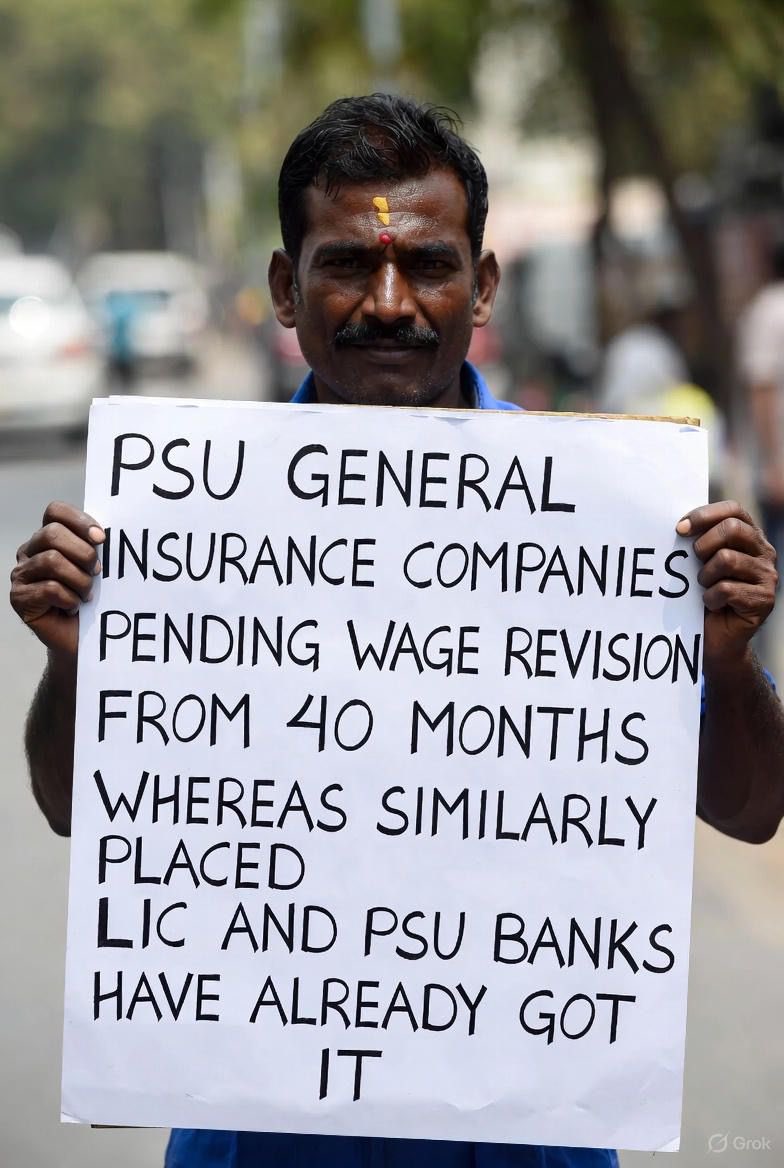 Wage revision for PSGIC employees has been pending since Aug 2022 — more than 30 months now.
We serve millions of policyholders across the country.
We request the Government to resolve this long-pending issue at the earliest.
#WageRevision <a href="/DFS_India/">DFS</a> <a href="/nsitharamanoffc/">Nirmala Sitharaman Office</a> <a href="/PMOIndia/">PMO India</a>