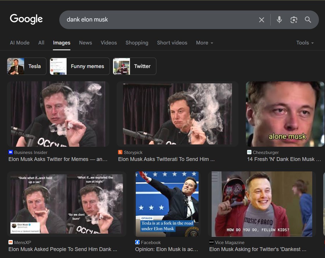 axedevsol's tweet image. How has this not been tokenized?

When you search on the internet for Elon Musk Dank, you instantly find that meme of Elon Musk smoking

This is fucking crazy

$dankmusk

Comm: x.com/i/communities/…