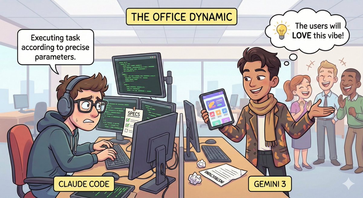 simondkim's tweet image. This is my office dynamic right now... @claudeai and @GeminiApp #claudecode and #gemini3