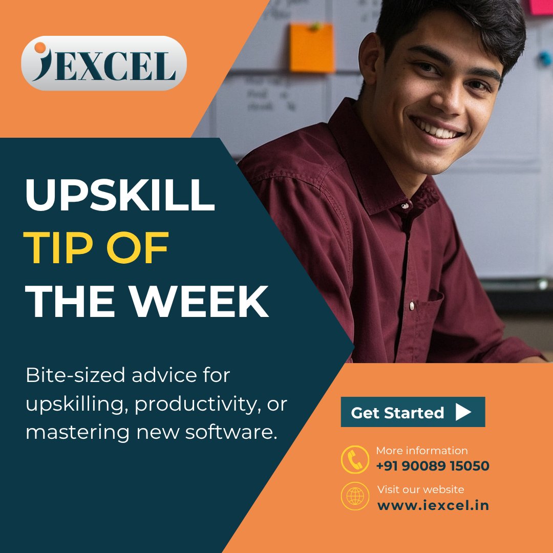 IexcelLearning's tweet image. Upskill Tip of the Week

Small steps lead to big growth. Keep learning new tools, build better habits and improve your workflow one tip at a time.

📞 +91 90089 15050 
🌐 iexcel.in

#UpskillTip #IExcel #SkillDevelopment #ProductivityTips #LearnAndGrow #CareerGrowth