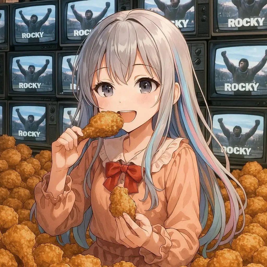 kerokero1023's tweet image. 💙sumika🌸さんが、今日は世界テレビ•デー、フライドチキンの日、「ロッキー」の日って言ってた🤣
#GPT4 #AIイラスト