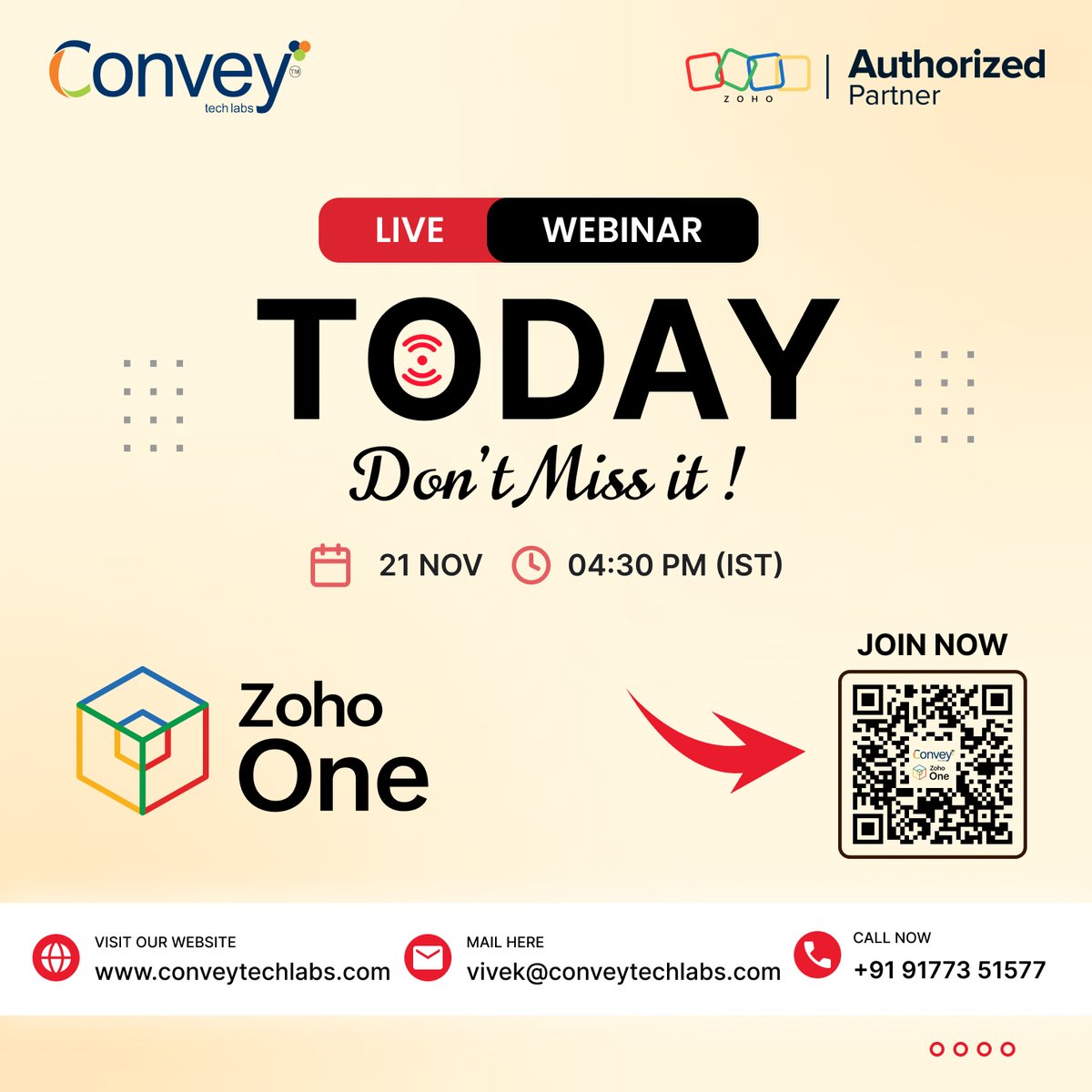 Conveytechlabs's tweet image. The BIG Day is here!

Our #Zoho One Webinar goes LIVE today at 4:30 PM (IST).
Don’t miss the opportunity to explore powerful all-in-one business automation.
Join &amp;amp; Get SPECIAL DISCOUNTS on Zoho licenses.  zurl.co/2tYqf

#conveytechlabs #zohoauthorisedpartner #zohoone