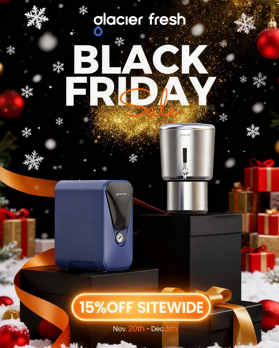 Black Friday is here! 💥
Stay hydrated, stay healthy — and enjoy 15% OFF sitewide on all Glacierfresh filtration essentials.
Clean water, cleaner deals. 💧
🖤glacierfreshfilter.com     
#glacierfresh  #BlackFridayDeals #WaterFiltration #CleanWater #DrinkPure #HomeEssentials