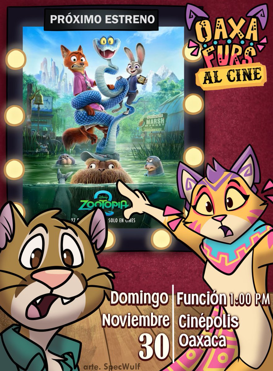 Ya esta muy cerca🐰🦊🐾 
Llego el momento de ver una de las películas más esperadas por la comunidad furry de este año, están cordialmente invitados a nuestra próxima furmeet el domingo 30 de Noviembre para ir a ver "Zootopia 2"
Registro📝: forms.gle/aw99uvwmNTBjk3…

Los esperamos!