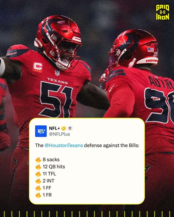 brgridiron's tweet photo. Texans Defense pummeled Josh Allen tonight 

 The most sacks he's ever taken in his career https://t.co/KOQkHg0GaP
