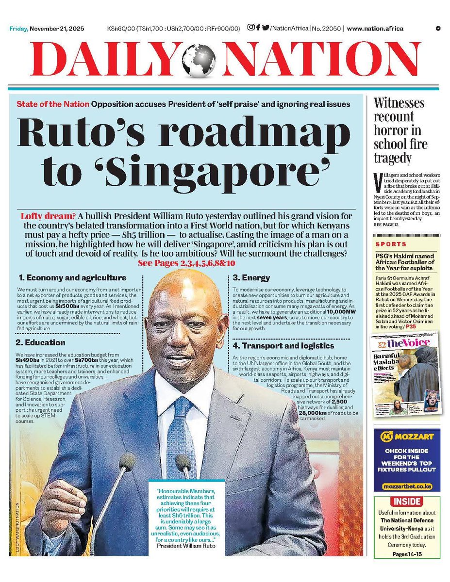 abuga_makori's tweet image. President Ruto’s Ambitious 10-year National Development Plan:

1. Human Capital Investment:
Investing in People through expanded education reforms, STEM growth, and a commitment to raise the national research fund to 2% of GDP from the current 0.8% to power innovation, skills…