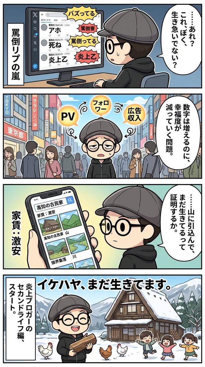 IHayato's tweet photo. 「イケハヤ、まだ生きてます〜炎上ブロガーが山で見つけたセカンドライフ」

新連載、コミックエッセイマンガを始めます！

更新をお楽しみに〜！ https://t.co/3ZchRrQWgd