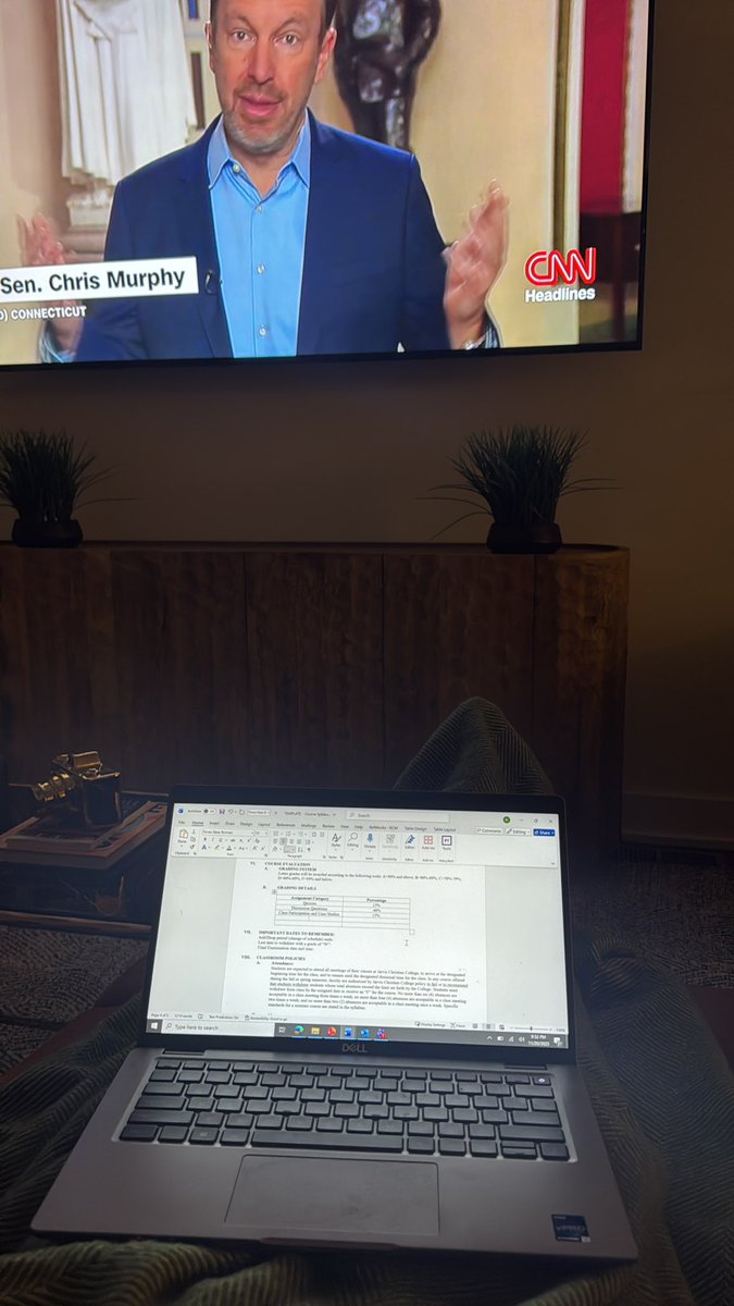 javanreed's tweet photo. This be my life! So many other things to do other than writing syllabus, review learning outcomes and watch cnn headlines. 😂 

Back to my regularly scheduled programming. https://t.co/tQ8Rz8R6te