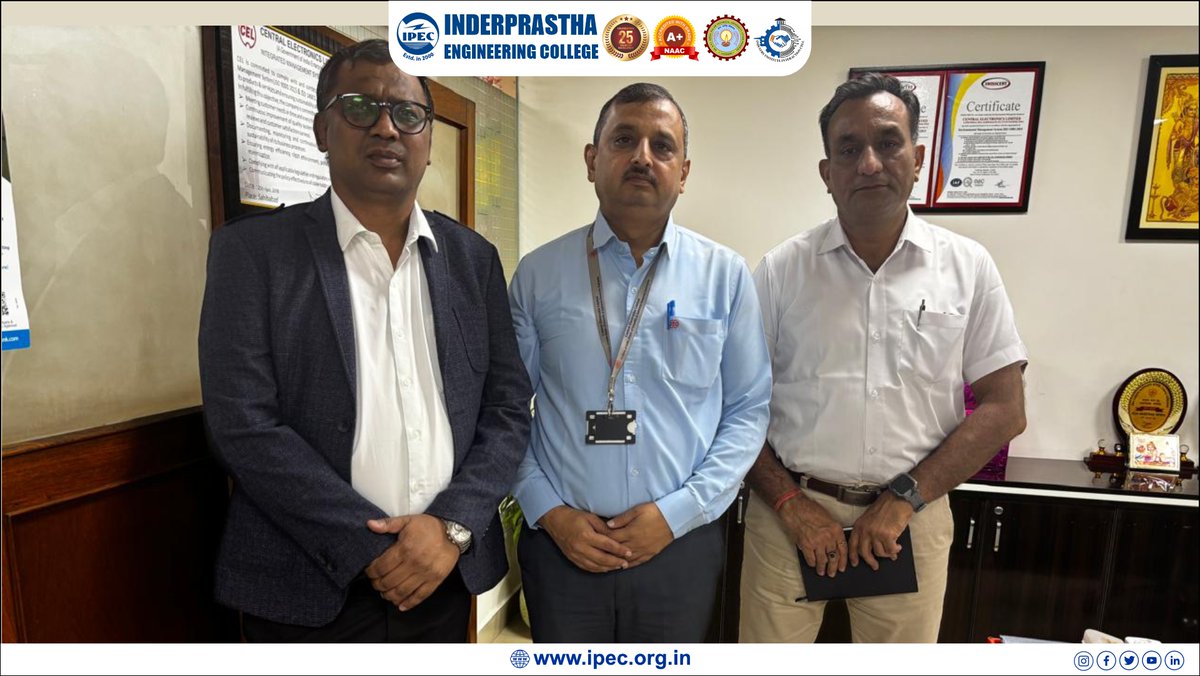 ipecgzb's tweet image. Mission of the Industry–Institute Interaction Cell (IIIC), Hon’ble Dean Academics Dr. Amit Jain and Mr. Arun Shukla, HOD–IIIC, visited Central Electronics Limited (CEL), Ghaziabad on 27th October 2025.
#IPEC #IPECGhaziabad #IndustryInstituteInteraction #IIIC #CEL #ipec30