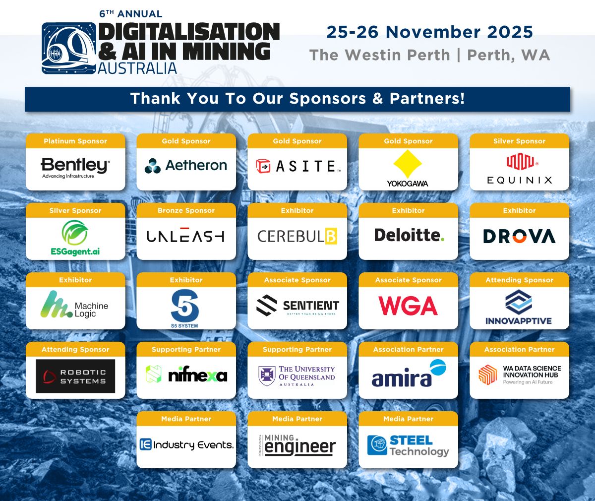 Aetheronhq's tweet image. We’re proud to be part of the 6th Annual Digitalisation and AI in Mining Australia Conference in Perth. This event brings together leading organisations that are advancing data, AI and digital transformation across the mining sector.

A big thank you to @MiningInnovNet for…