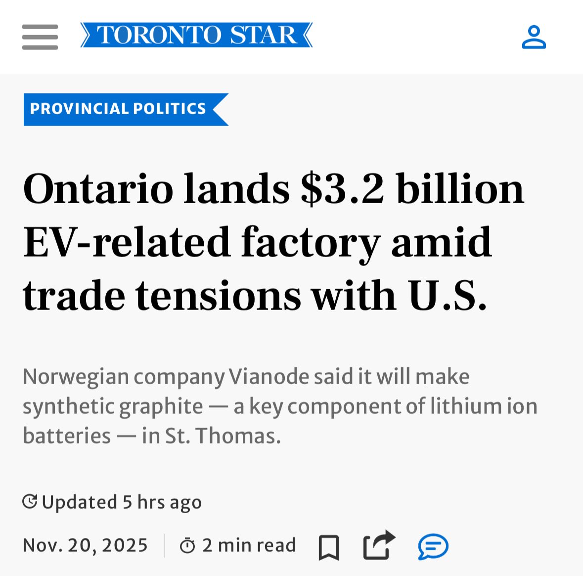 More good economic news for Canada. 
Go Pm Carney!

“Norwegian firm to spend
$3.2B on building North
America's largest synthetic graphite plant in Ontario”

cbc.ca/news/canada/lo…