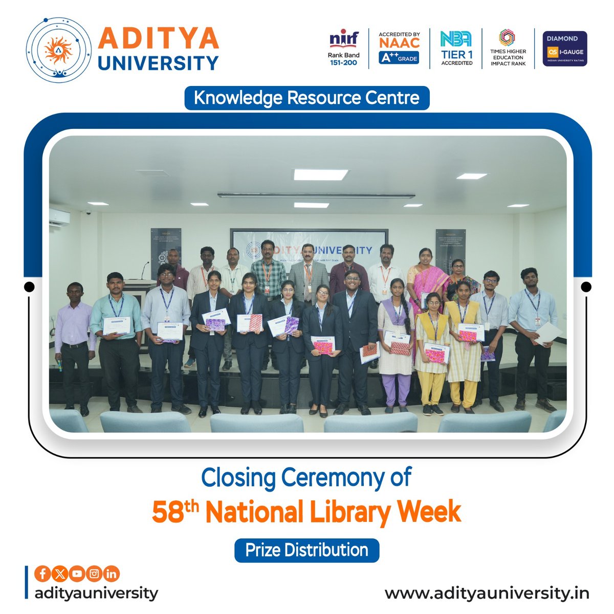adityauniv's tweet image. We are delighted to share that National Library Week 2025 was successfully organized at our institution with enthusiastic participation from students and faculty.

#NationalLibraryWeek2025 #AdityaUniversity #LibraryActivities #KnowledgeResourceCentre #ReadingCulture