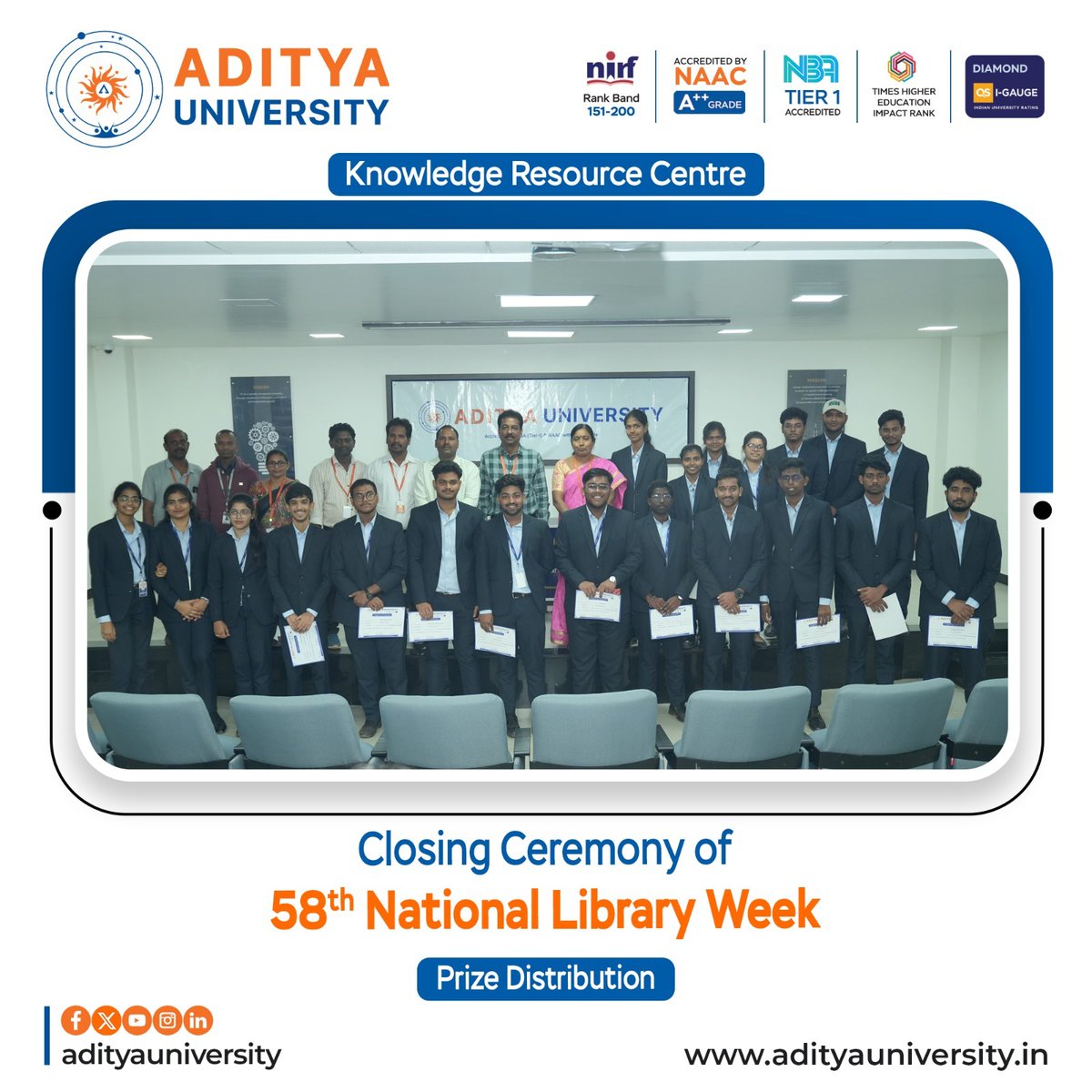 adityauniv's tweet image. We are delighted to share that National Library Week 2025 was successfully organized at our institution with enthusiastic participation from students and faculty.

#NationalLibraryWeek2025 #AdityaUniversity #LibraryActivities #KnowledgeResourceCentre #ReadingCulture