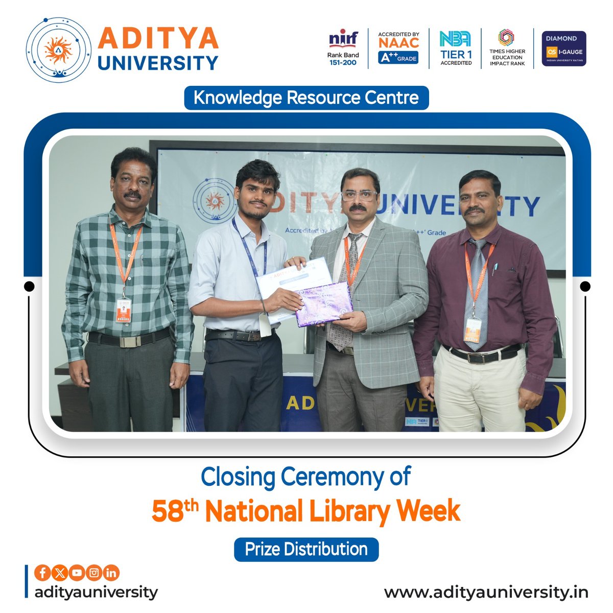adityauniv's tweet image. We are delighted to share that National Library Week 2025 was successfully organized at our institution with enthusiastic participation from students and faculty.

#NationalLibraryWeek2025 #AdityaUniversity #LibraryActivities #KnowledgeResourceCentre #ReadingCulture