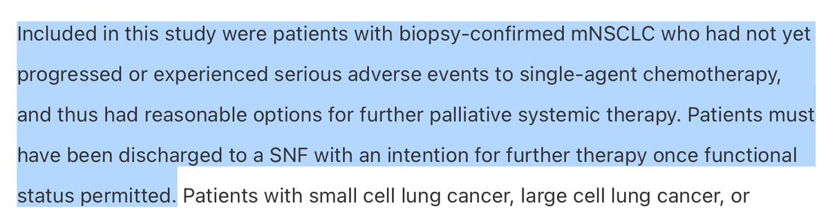 HannahRAbrams's tweet image. Wow. Data from @n8pennell &amp;amp; team @JCOOP_ASCO confirming the care fragmentation many of us see in real life.

Patients with metastatic NSCLC whose docs felt it was reasonable for them to restart treatment after rehabbing at a SNF:

- Only 54% saw outpt onc again
- 31% restarted tx