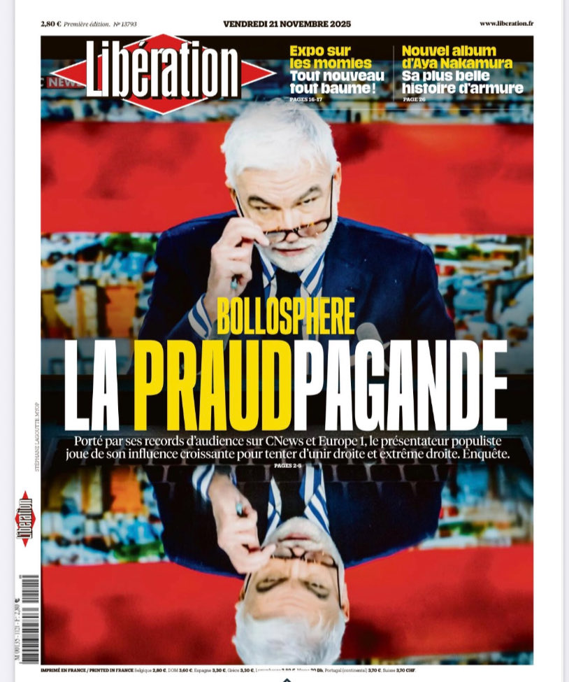 MacronardsFM's tweet image. Numéro collector de Liberation ce jour qui fait une enquête extrêmement fouillée sur le de Funès du journalisme le sieur Praud ! À lire pour ceux qui n’auraient pas (encore) compris ce qu’est #FakeCnews et ses déclinaisons ! Tout ce qui est écrit la n’est pas un scoop certes,…