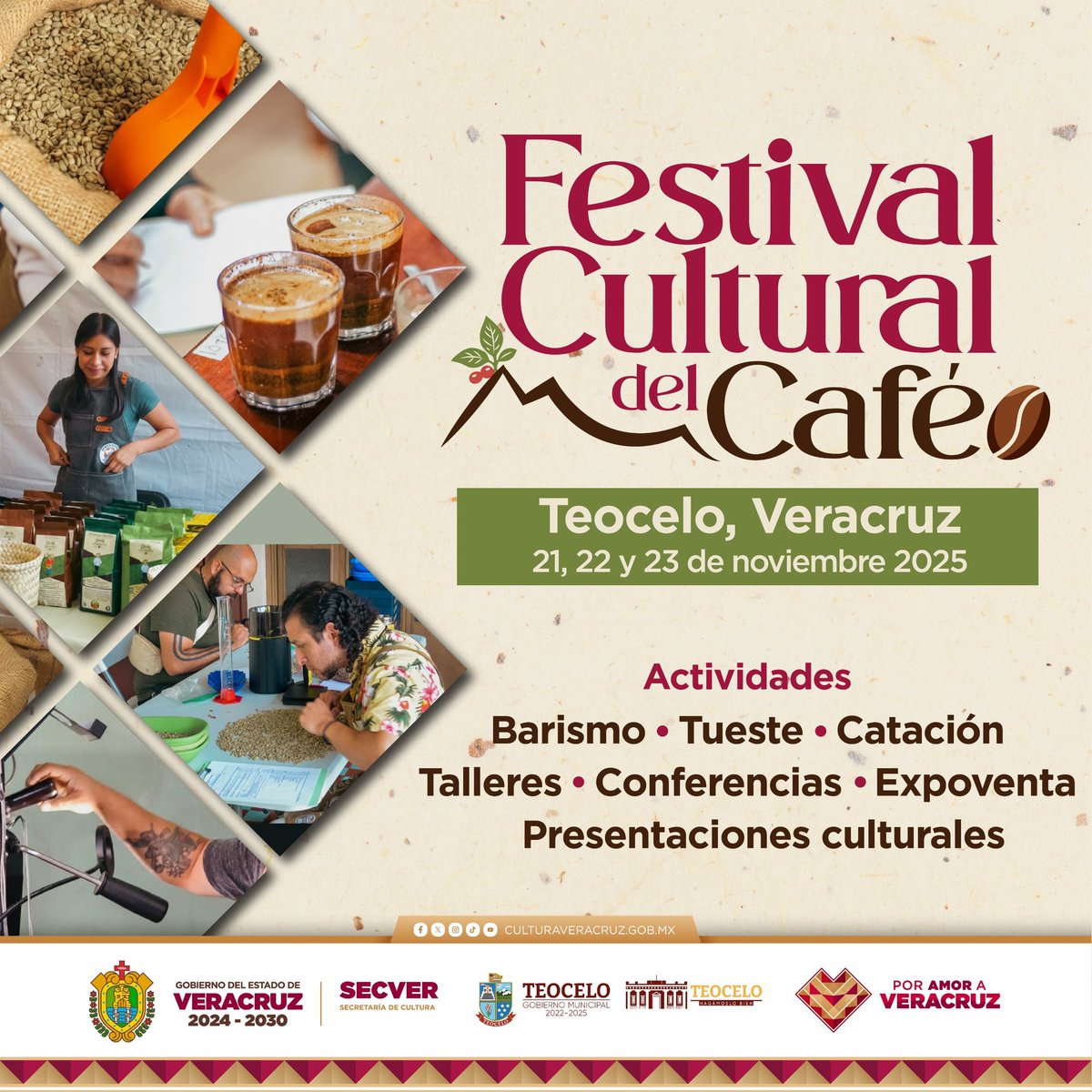 SECVERoficial's tweet image. ¡Mañana inicia el Festival Cultural del Café en #Teocelo! ☕✨

Tres días de barismo, conferencias, expoventa, gastronomía, artesanías y más.

Programa completo 👉 bit.ly/Programa_FCC

#VeracruzEstáDeModa ❤️
@GobTeocelo