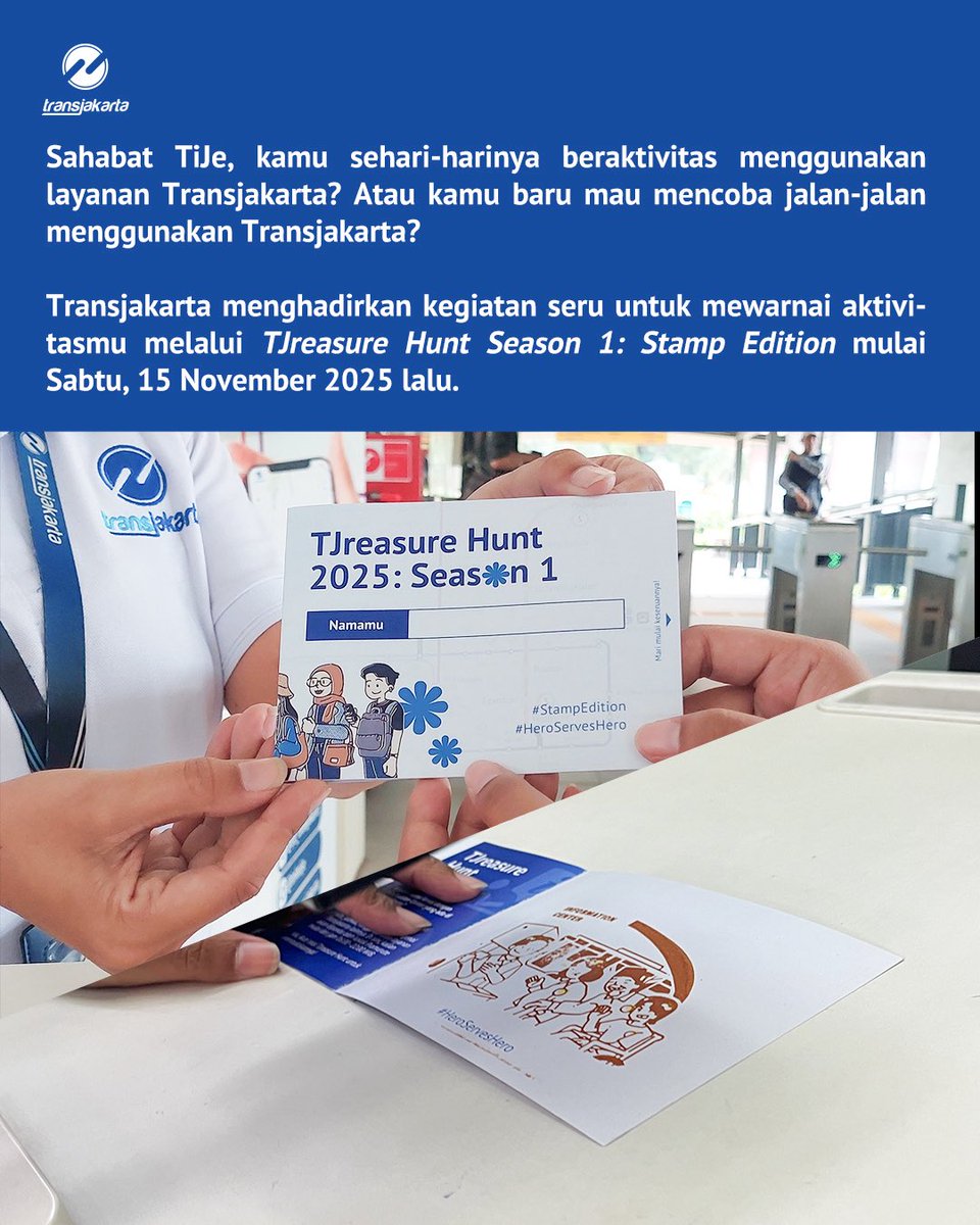 PT_Transjakarta's tweet image. Sahabat TiJe, sudah tahu dong pastinya kalau sekarang Transjakarta punya activity seru untuk menemani perjalananmu melalui TJreasure Hunt Season 1: Stamp Edition!

Lihat penjelasan singkatnya pada TAMU edisi ini ya.