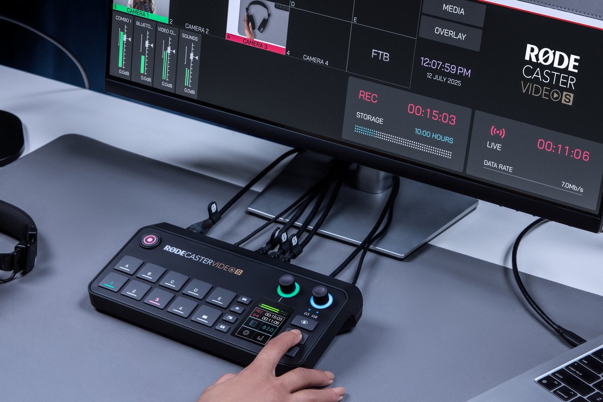 rodemics's tweet image. Perfect for live streamers and desktop superstars, the new RØDECaster Video S features powerhouse processing power and broadcast-grade performance, bundled into a compact form factor, and priced at just USD $499. It’s your all-in-one audio and video production partner. Hit the…