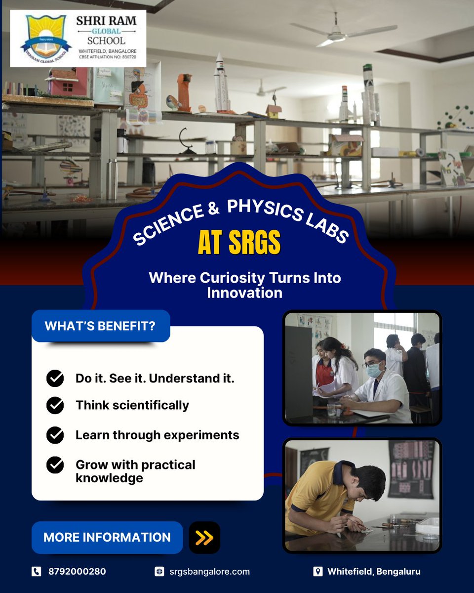 ShriRamGlobal67's tweet image. Not just theory - real experiments, real understanding.
Welcome to the future of science learning.
#ExperientialLearning #PhysicsLab #FutureLeaders #Bangalore #LearningByDoing #ScienceLab #Learning #EducationMatters #AdmissionsOpen #BangaloreSchools