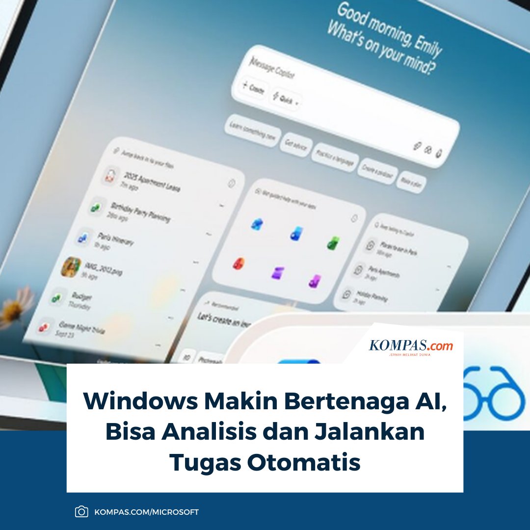 KompasTekno's tweet image. Siap-siap! Windows kini makin cerdas dengan kekuatan AI: Mampu menganalisis seluruh layar dan menjalankan tugas otomatis.

Baca di sini: tekno.kompas.com/read/2025/11/2…

~TR #WindowsAI #CopilotPC