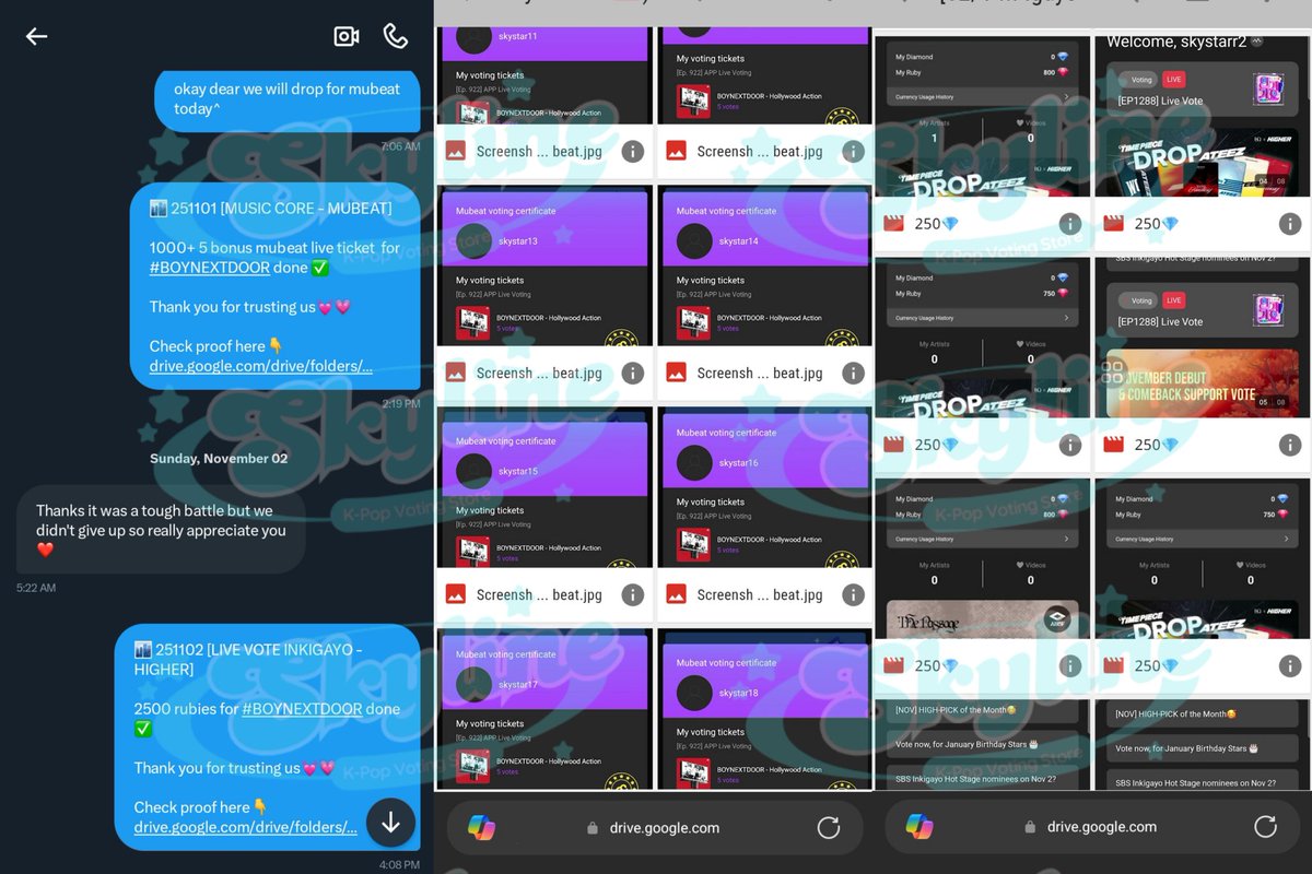 Thank you anonymous 💓 for purchase Music Core APP Live Voting and Inkigayo Live Vote at skyline🏙️ 
1000🎟️ + 2500💎 for #BOYNEXTDOOR

Music Core Live Voting [Ep.922]✅
[EP1288] Inkigayo Live-Vote (HIGHER) ✅

#skylineproofs