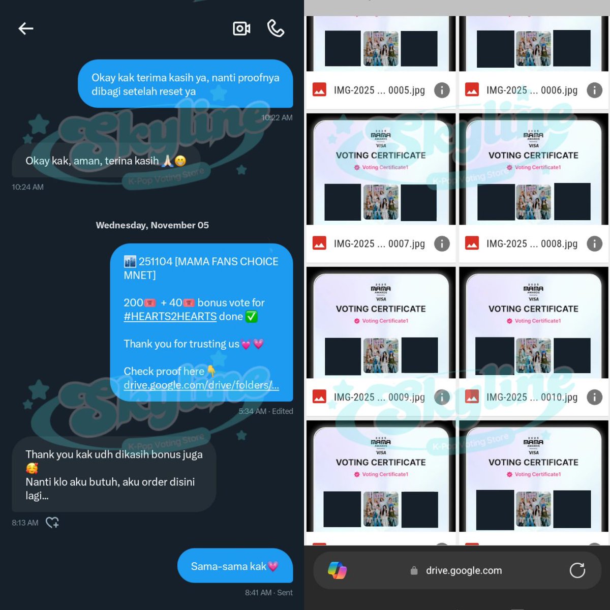 Thank you anonymous 💓 for purchase 2025 MAMA Fans’ Choice at skyline🏙️ 
200🎟️ + bonus for #HEART2HEART

MAMA Fans’ Choice 2nd Vote ✅

#skylineproofs