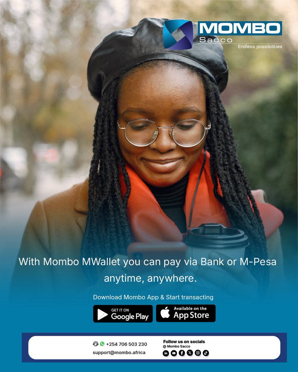 mombosacco's tweet image. Pay seamlessly with Mombo MWallet using Bank or M-Pesa anytime, anywhere. Fast, secure, and convenient digital payments designed to fit your lifestyle. #MWallet #MomboApp #DigitalPayments #MPesa #CashlessKenya