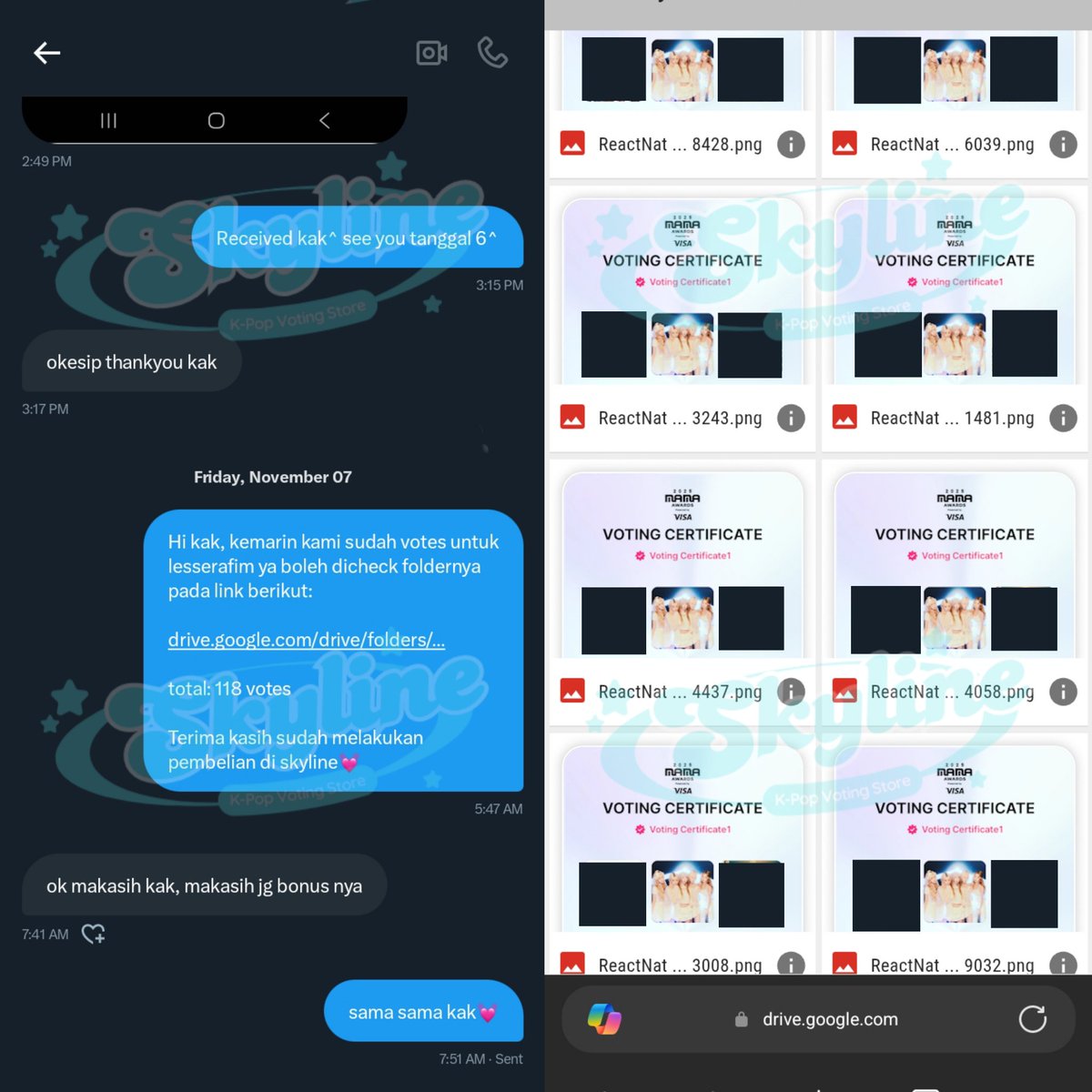Thank you anonymous 💓 for purchase 2025 MAMA Fans’ Choice at skyline🏙️ 
100🎟️ + bonus for #LESSERAFIM

MAMA Fans’ Choice 2nd Vote✅

#skylineproofs