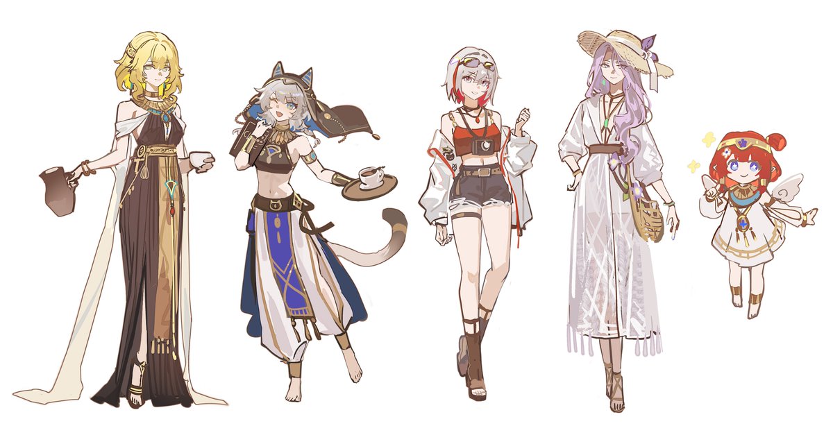 ment502's tweet image. There are also costume designs, featuring illustrations of coffee shop staff and tourists！ #HoYoFair #HonkaiStarRail #ChimerricPark