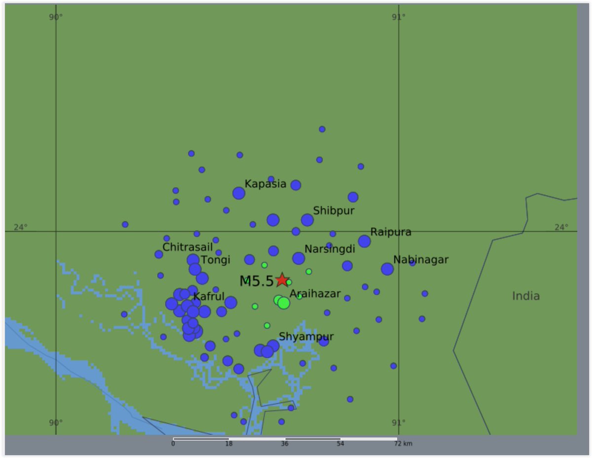QLARM's tweet image. EARTHQUAKE M5.5. Origin Time: 2025-11-21 04:38:27 UTC, Bangladesh (23.86 ; 90.66), Depth: 10.0 km, (source(s): GFZ). Estimated fatalities: 0 to 770, injured: 280 to 3500.