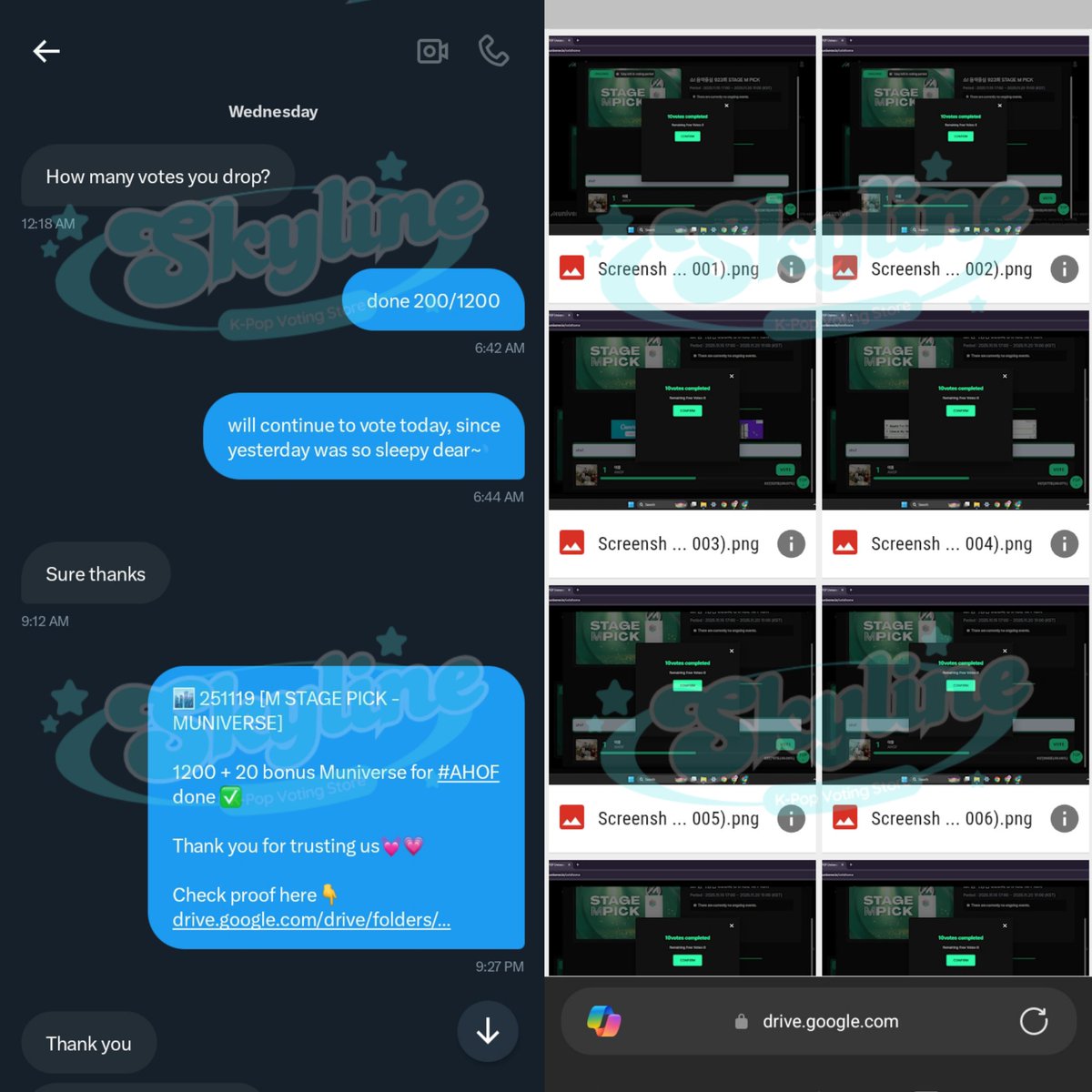 Thank you anonymous 💓 for purchase Muniverse votes at skyline🏙️ 
1200 votes + bonus for #AHOF

[923] STAGE M PICK✅

#skylineproofs
