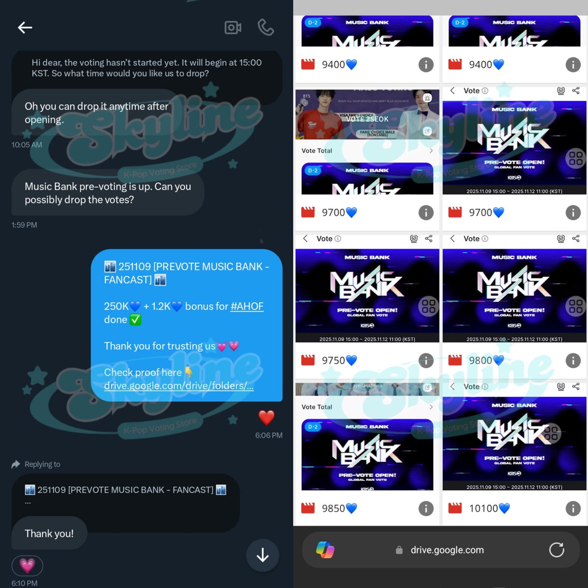 Thank you anonymous 💓 for purchase Music Bank Pre-Vote at skyline🏙️ 
250K💙 + bonus Fancast for #AHOF

[EP 1271] KBS Music Bank Pre-Vote (Fancast)✅

#skylineproofs