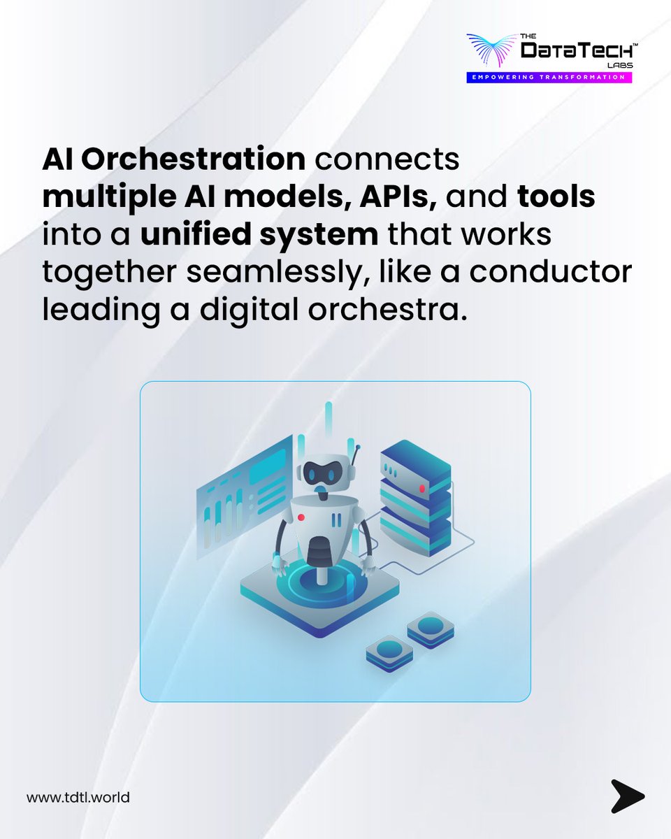 thedatatechlabs's tweet image. AI doesn’t work in silos, it works in sync.
AI Orchestration connects models, tools, and data pipelines to deliver seamless, intelligent outcomes.

Smarter coordination. Faster innovation.

#AIOrchestration #AIAutomation #AIIntegration #AIInfrastructure #IntelligentSystems